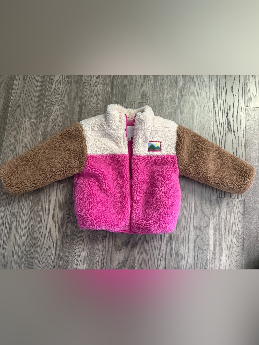 ZARA Colorblock Sherpa Jacket - Pink, Cream & Brown
